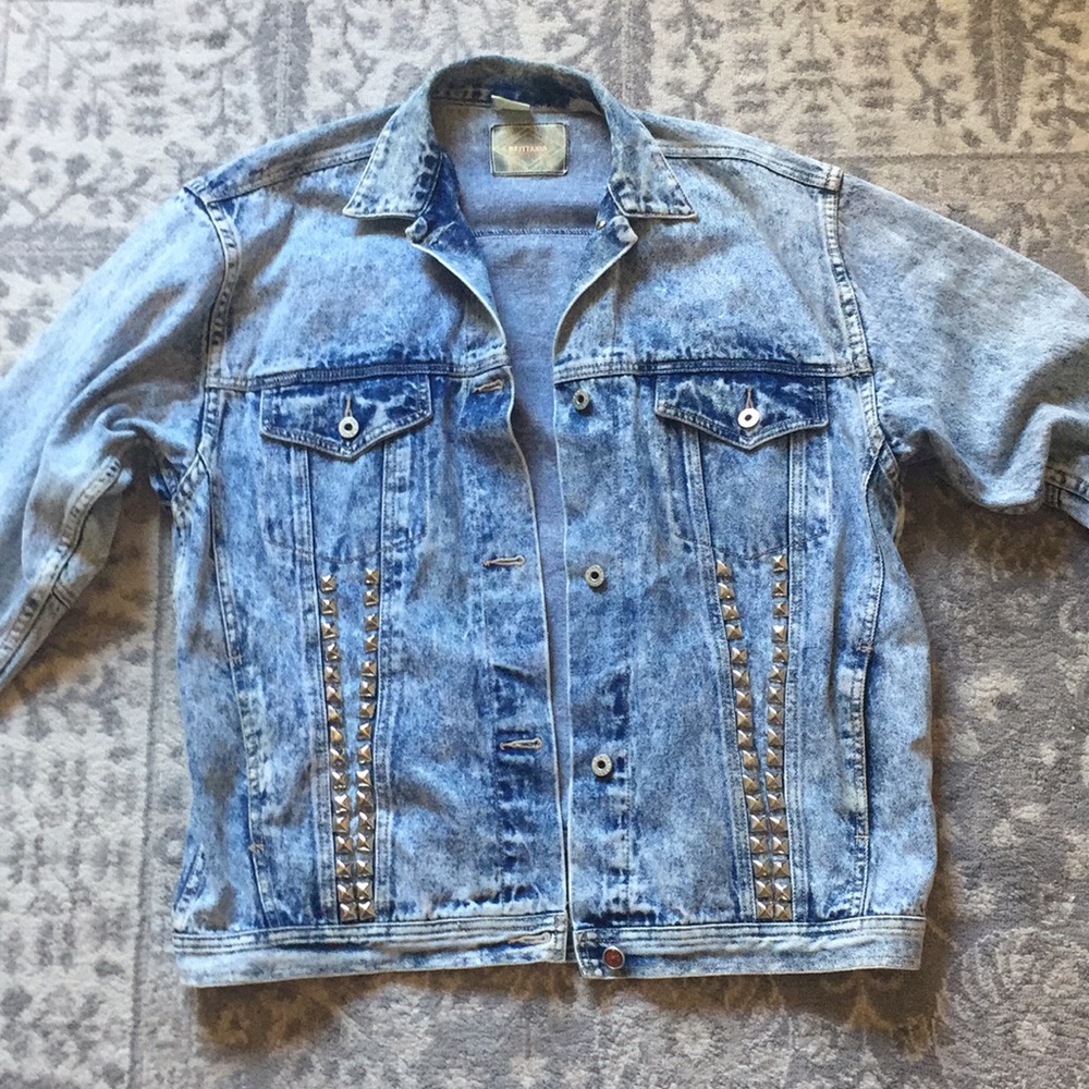 Hand-studded Acid Wash Denim Jacket